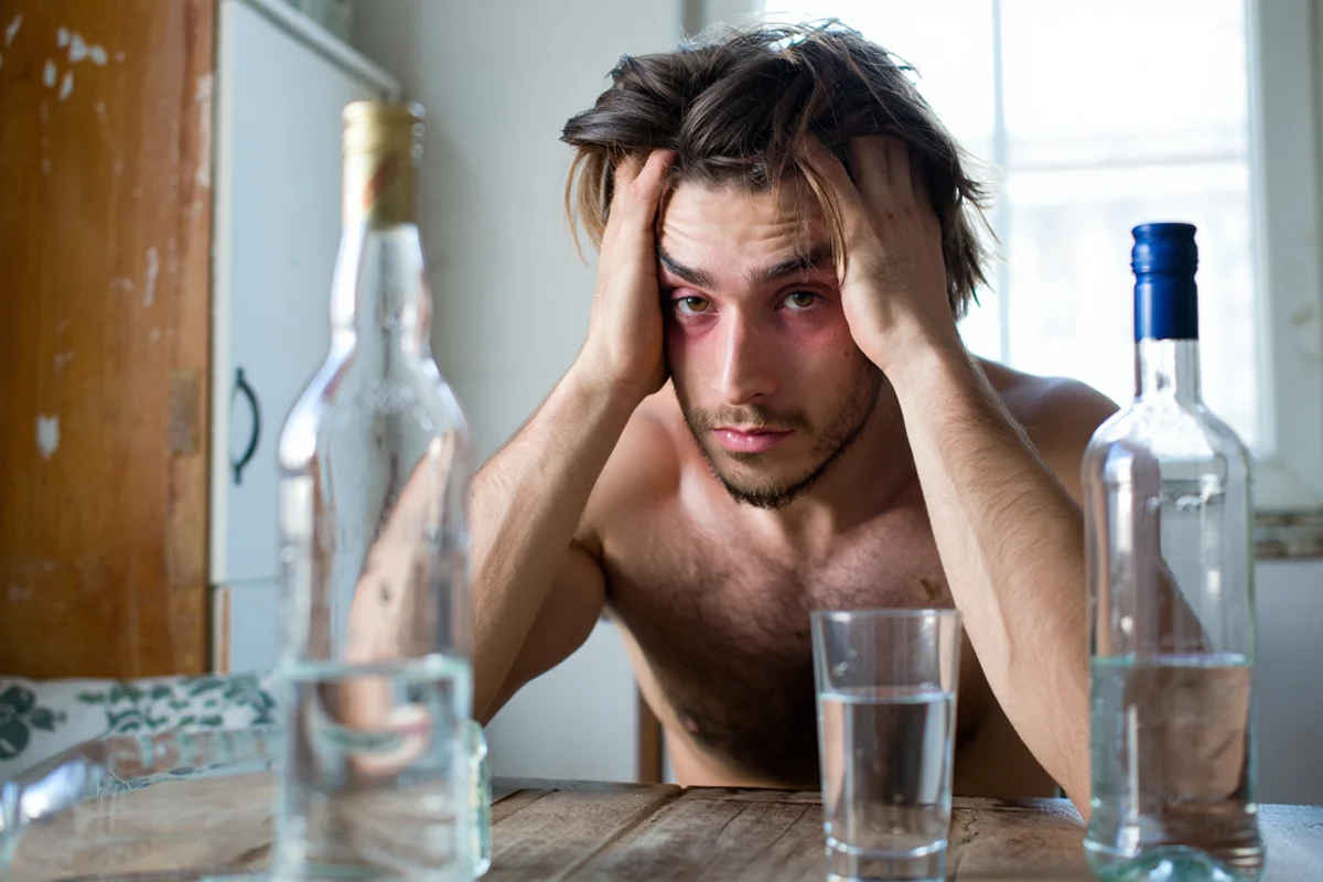 Мужчина в состоянии похмелья